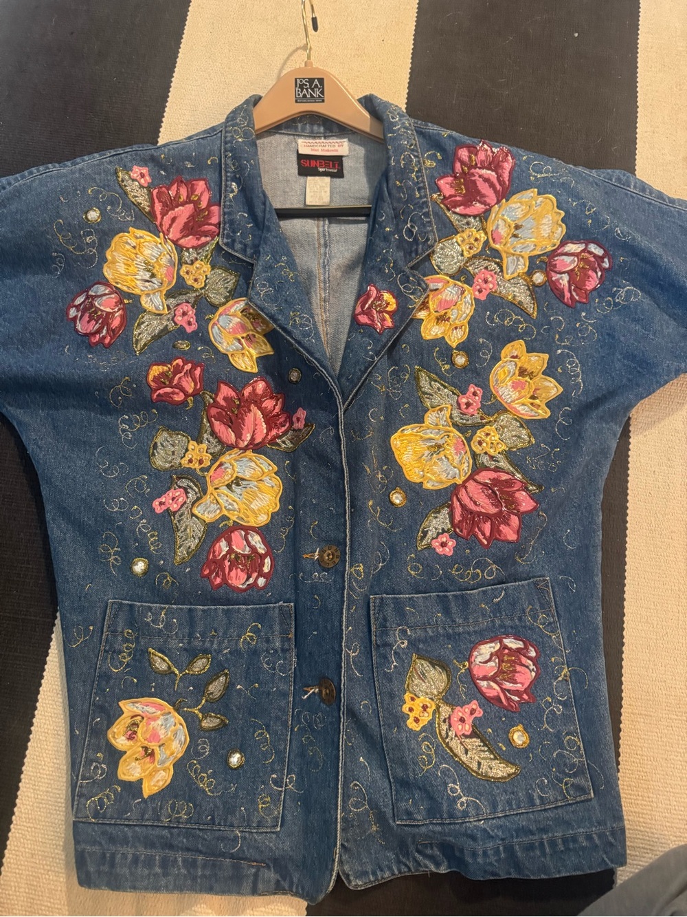 Vintage Sunbelt Custom Hand Puff Painted Floral Denim Jacket Wearable Art - Picture 8 of 17